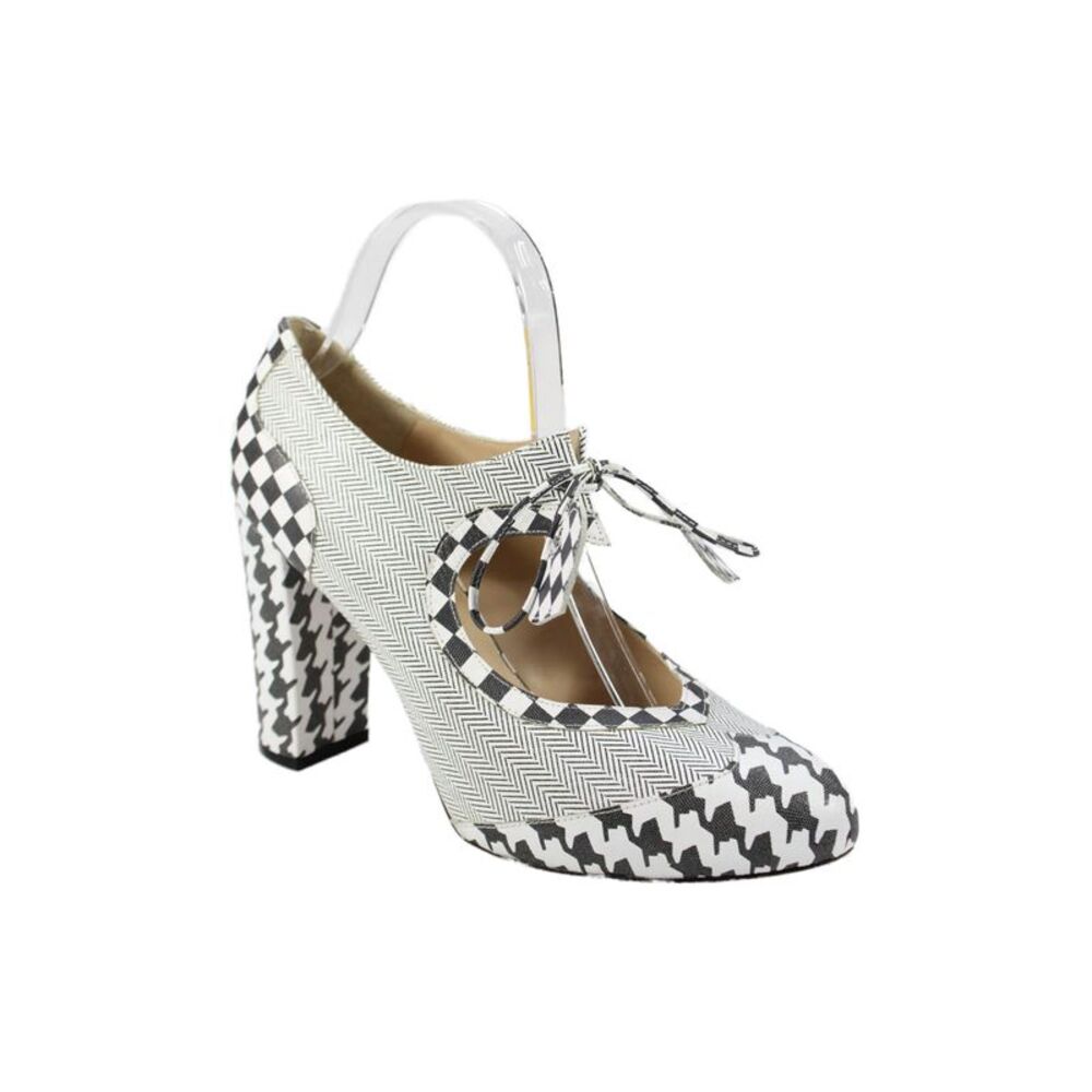 Minna Parikka Womens Block Heel Checkered Mary Jane Pumps Black White Size 39